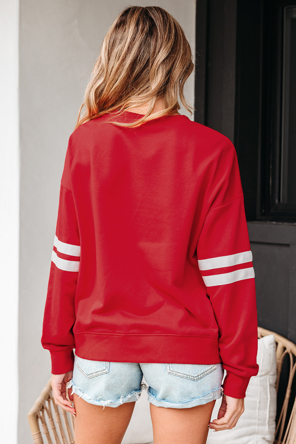 Lennon Varsity Striped Oversized Sweatshirt - Threaded Pear