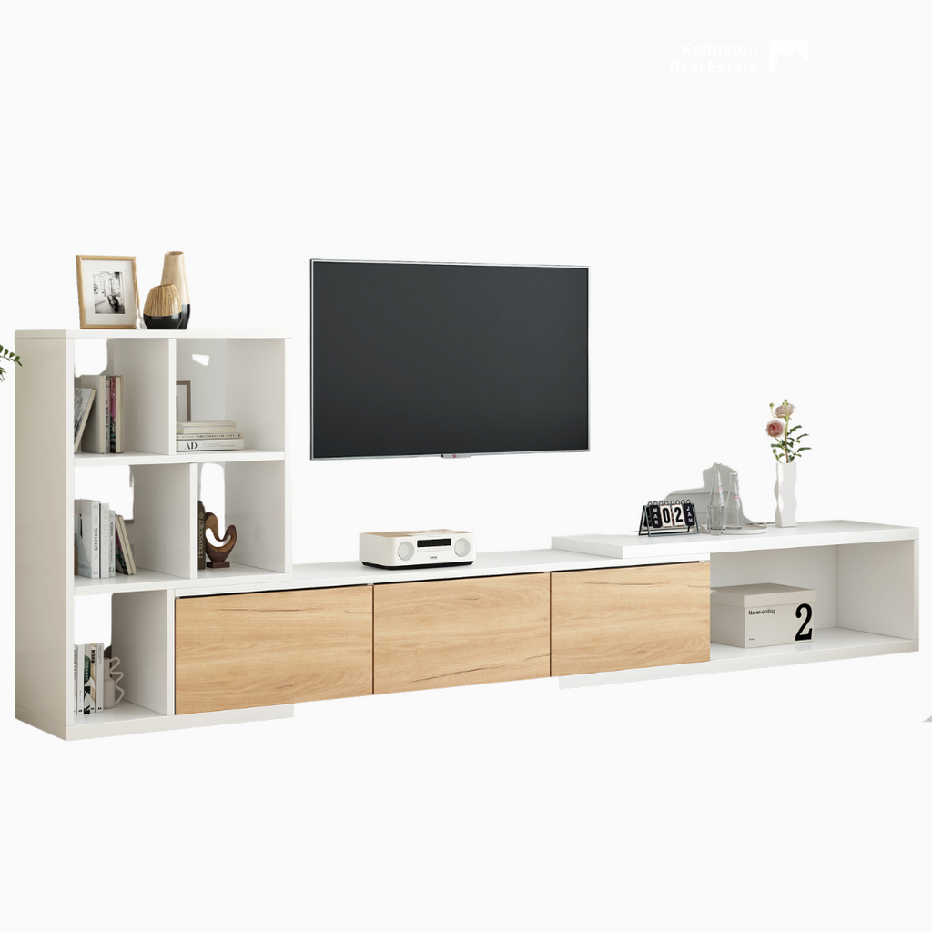 Extendable TV Stand With 3 Tier Bookshelves