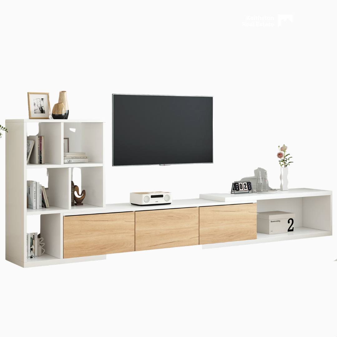 Extendable TV Stand With 3 Tier Bookshelves
