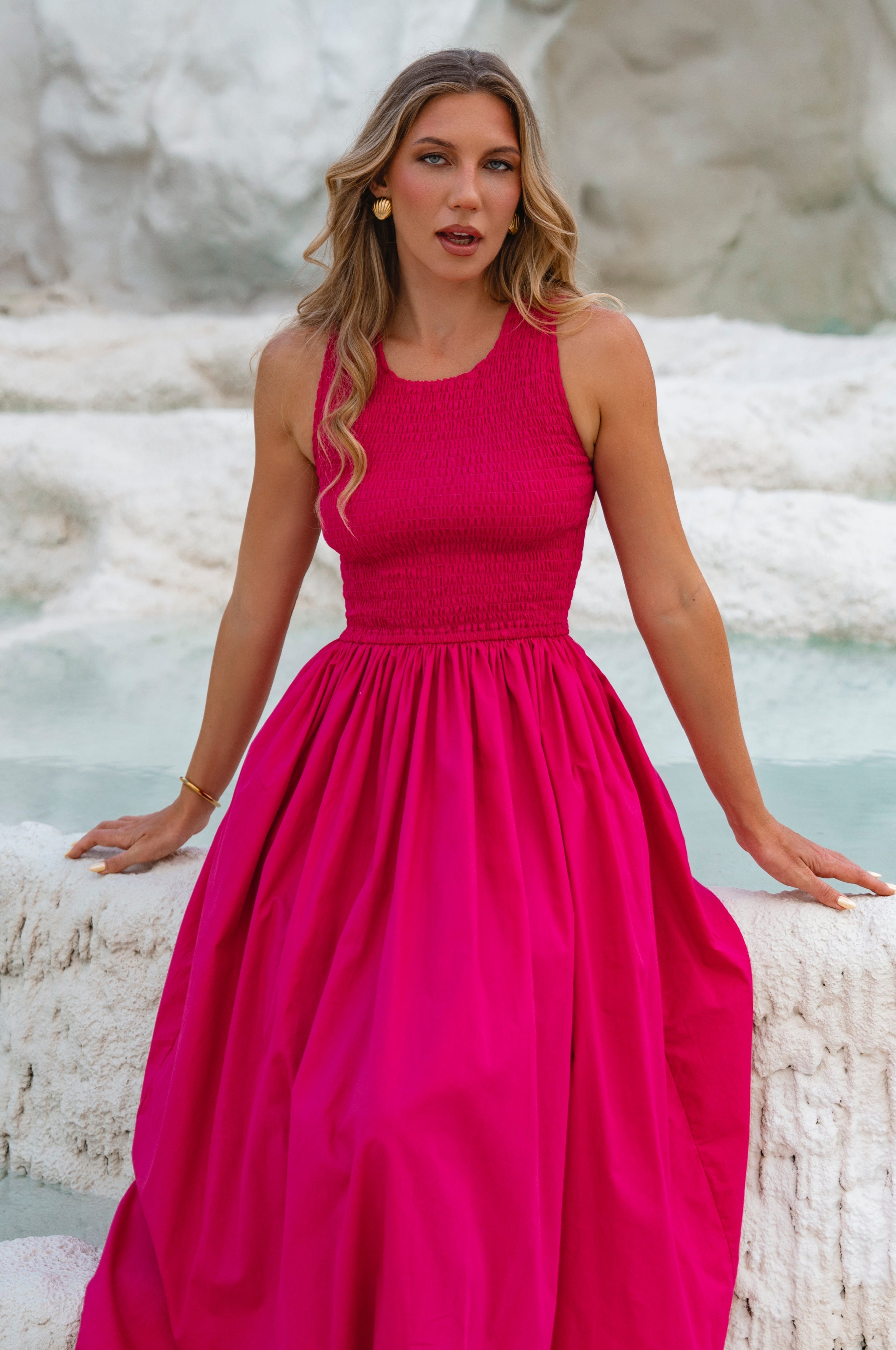 Lucciola Smocked Cotton Midi Dress