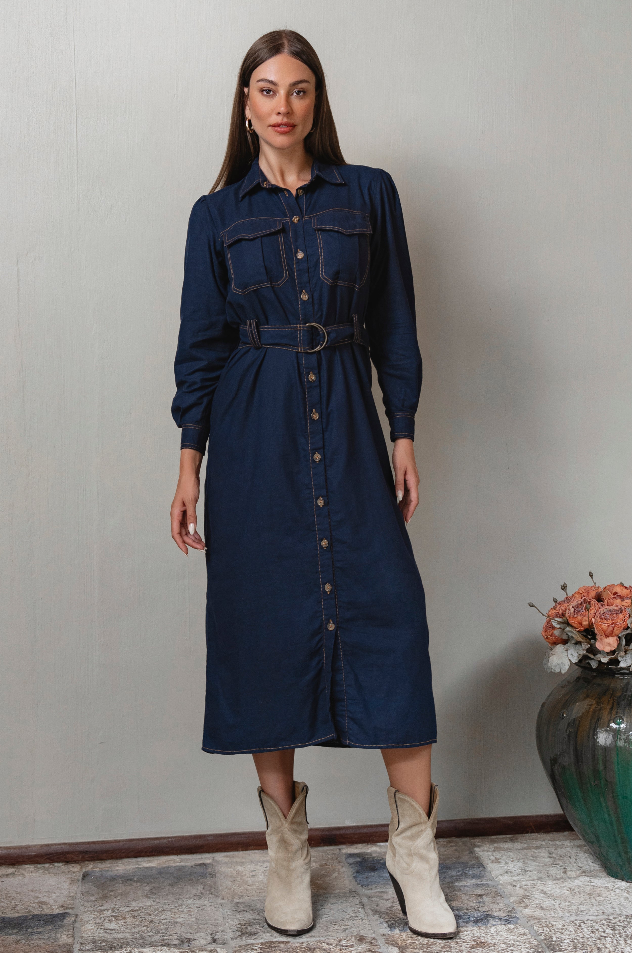 Marcelle Belted Linen Shirt Dress