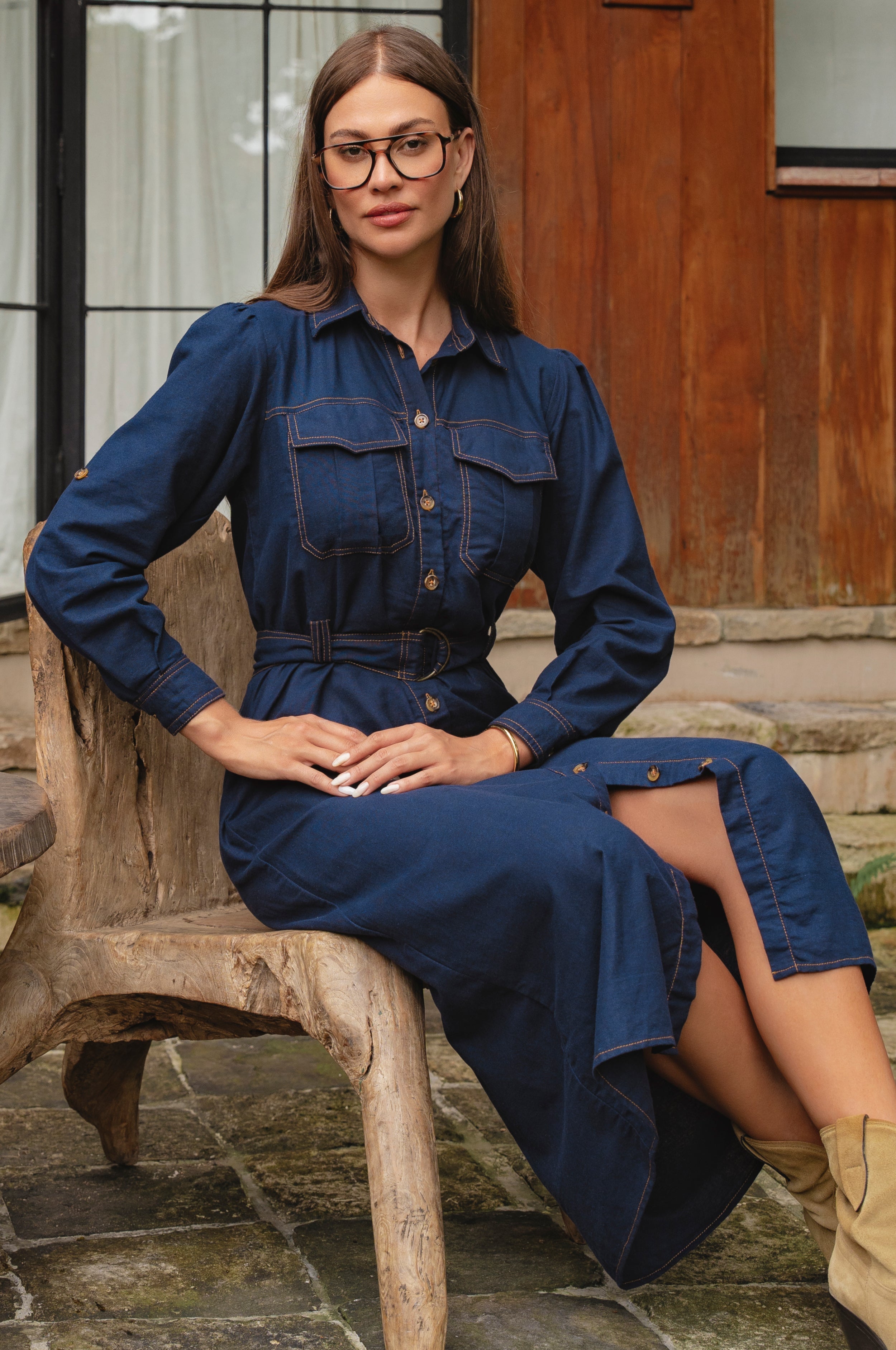 Marcelle Belted Linen Shirt Dress