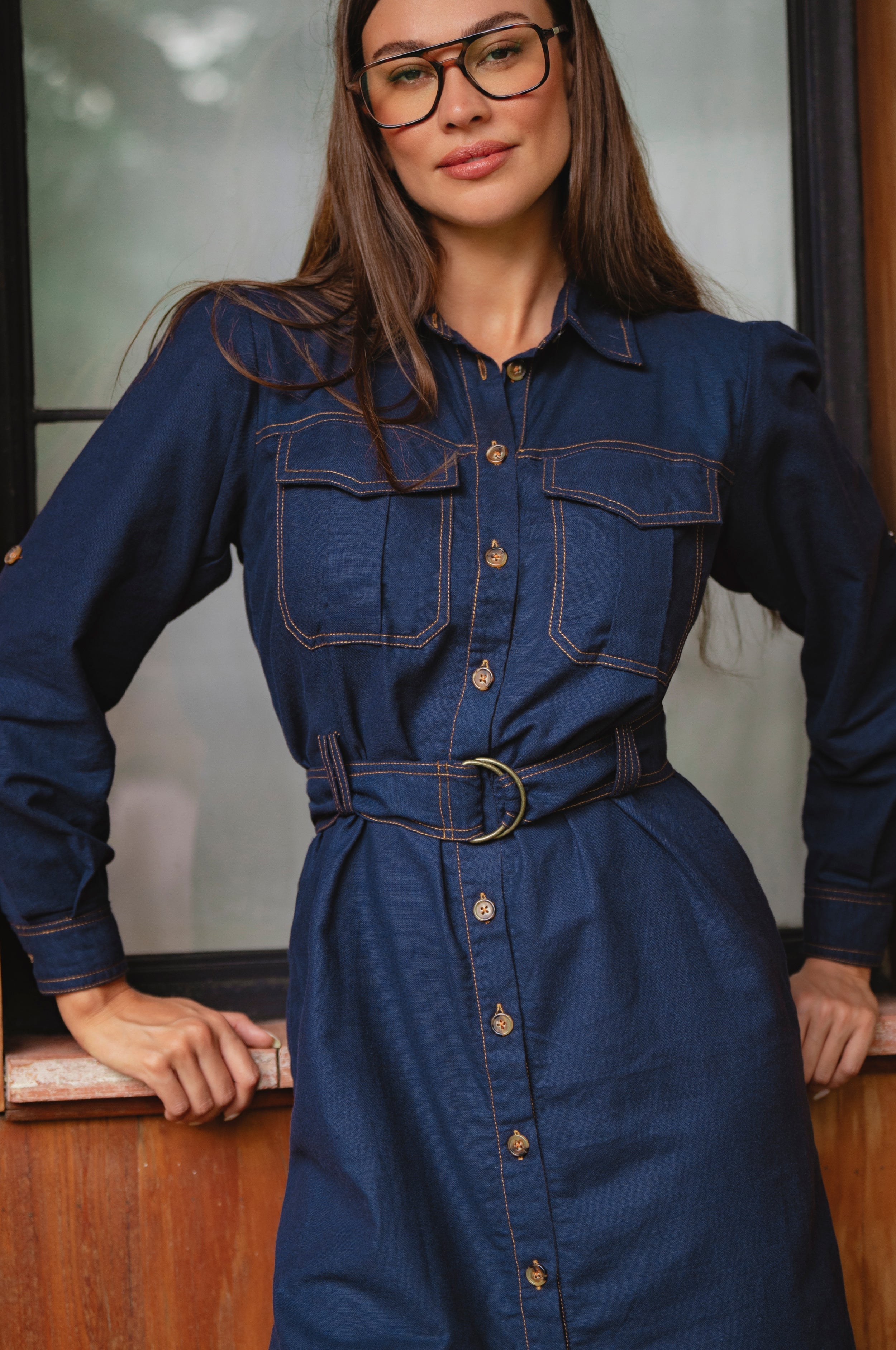 Marcelle Belted Linen Shirt Dress