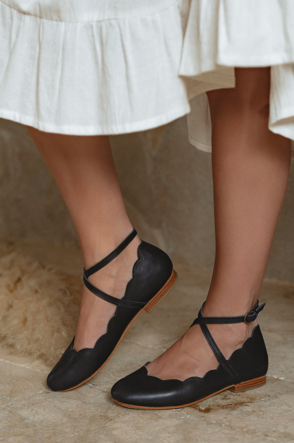 Myrelle Criss-Cross Leather Ballet Flats