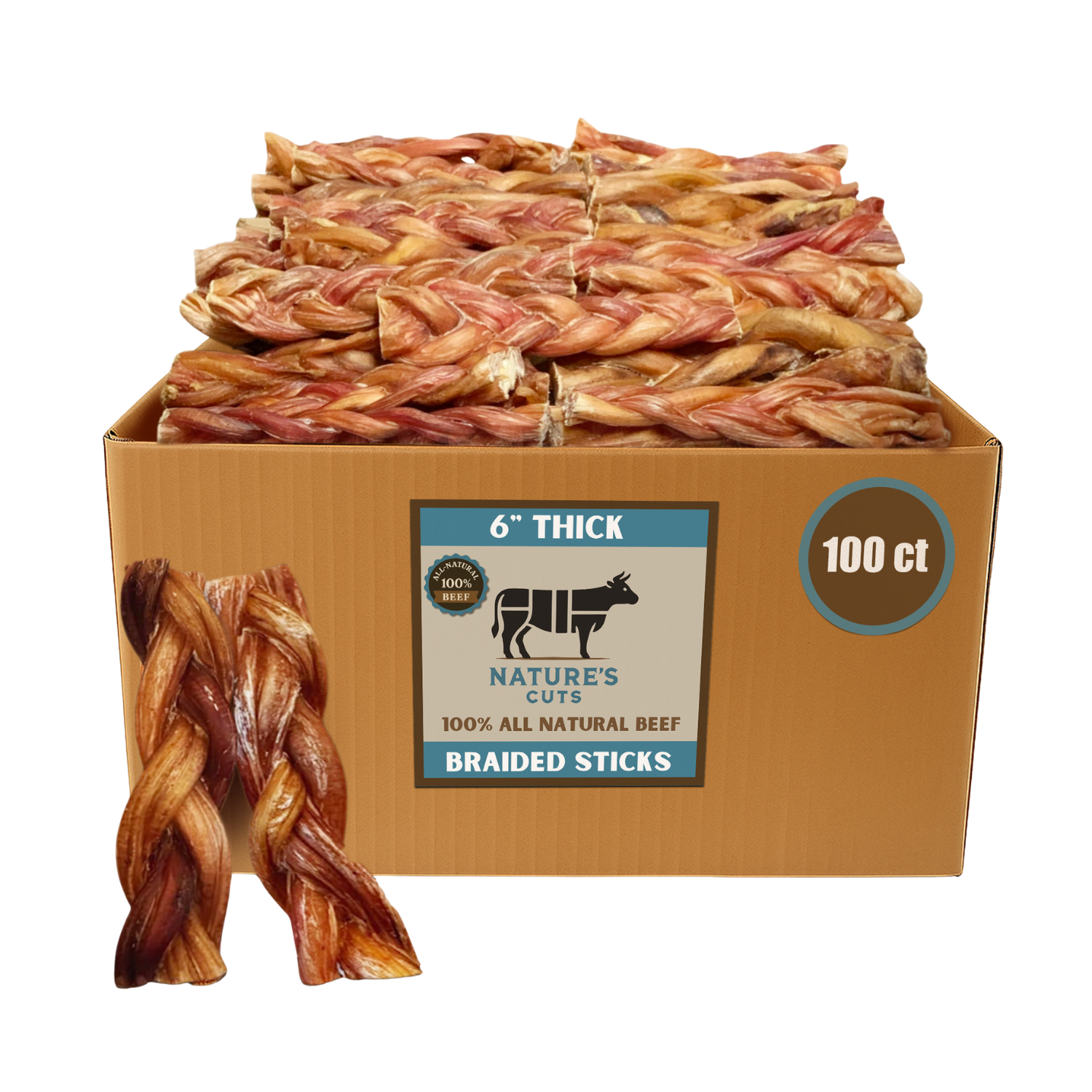 6" Thick Braided Bully Sticks by Mighty Chewz