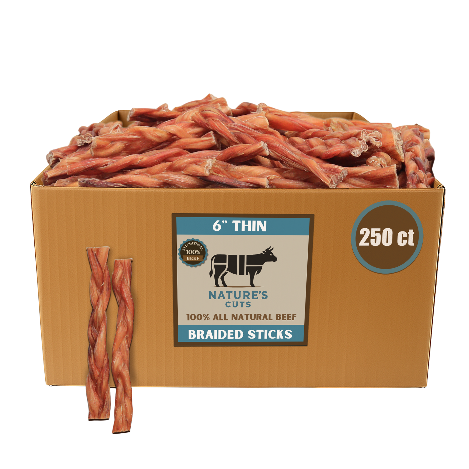 6" Thin Braided Bulk Bully Sticks by Mighty Chewz