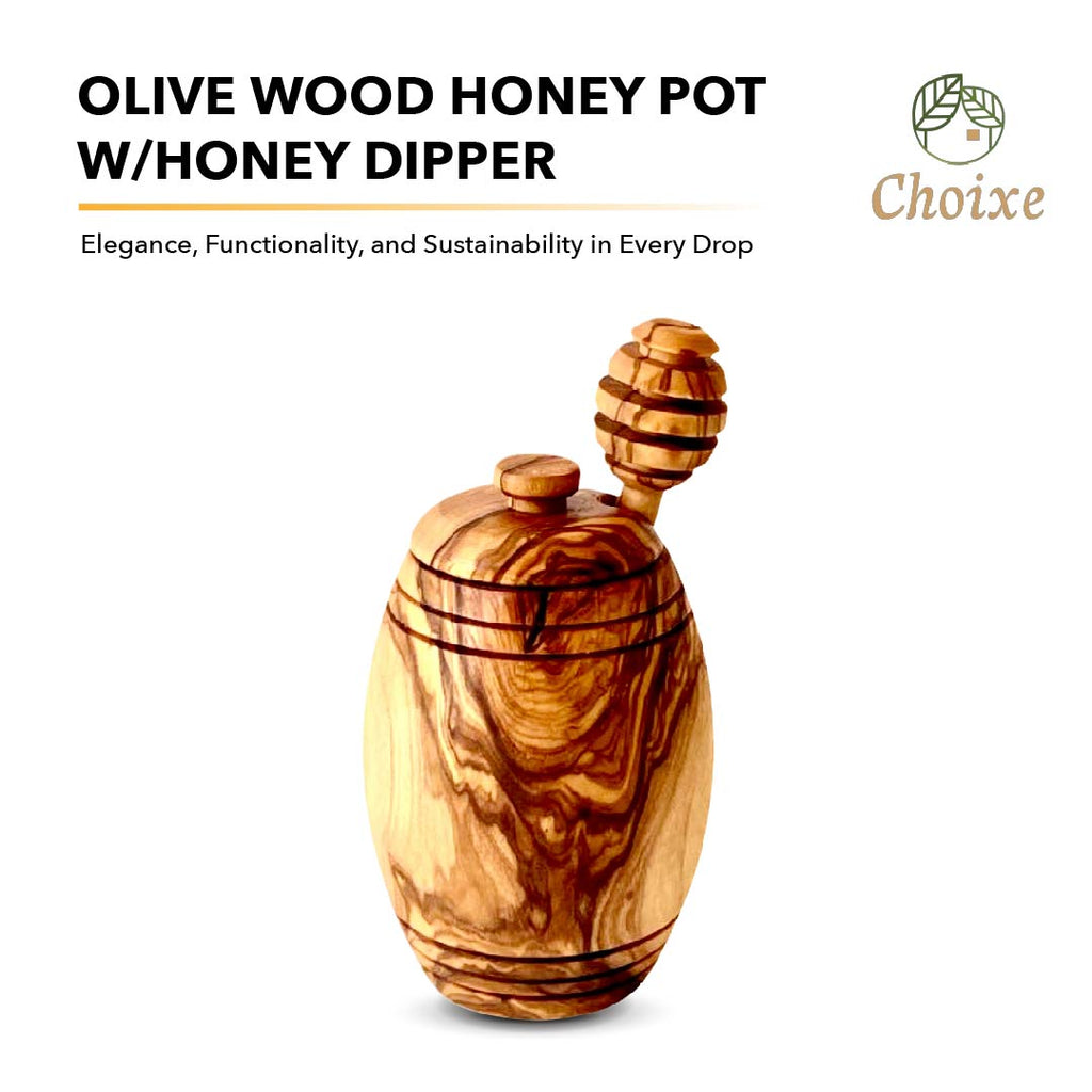 Olive Wood Honey Pot W/Honey Dipper