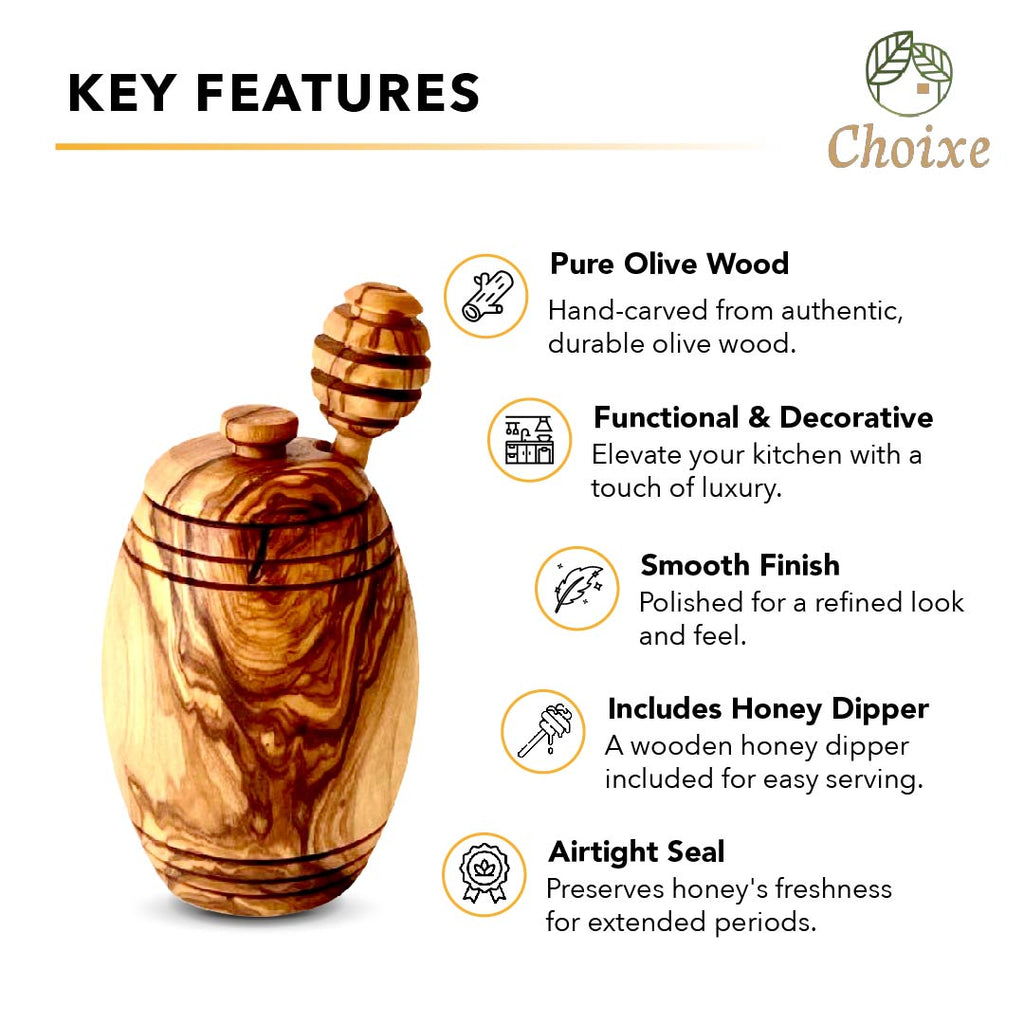 Olive Wood Honey Pot W/Honey Dipper