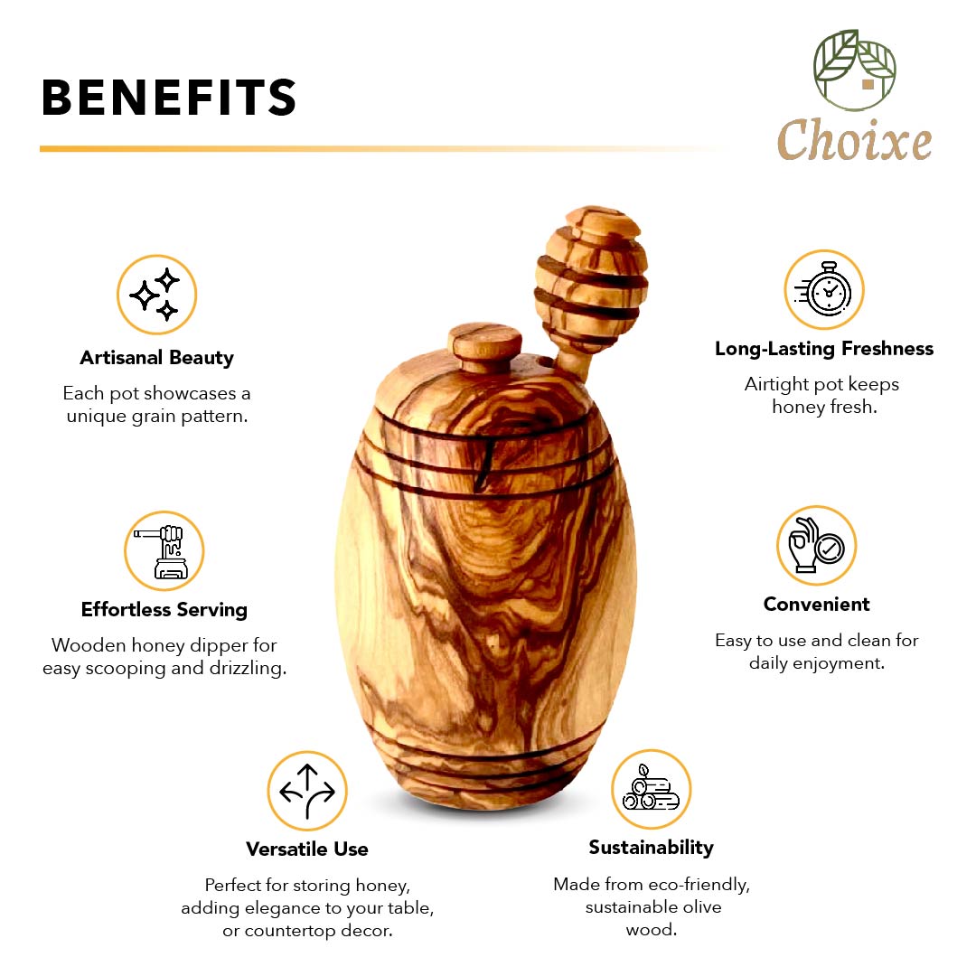 Olive Wood Honey Pot W/Honey Dipper