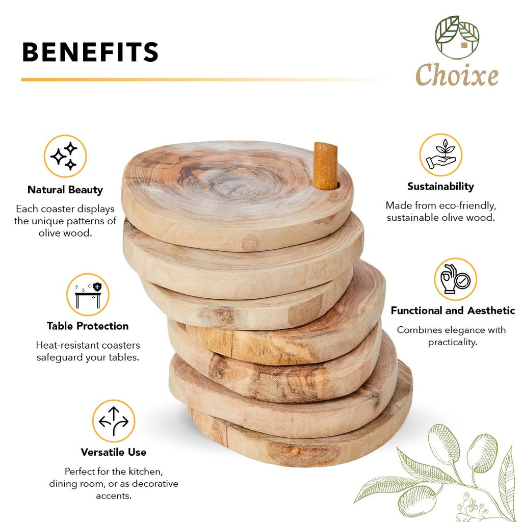 Olive Wood Coaster Set With Holder -7 Pcs
