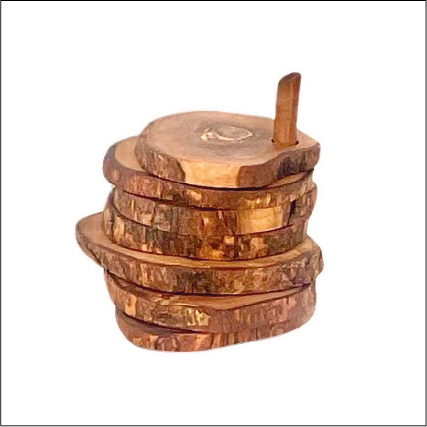 Olive Wood Coaster Set With Holder -7 Pcs