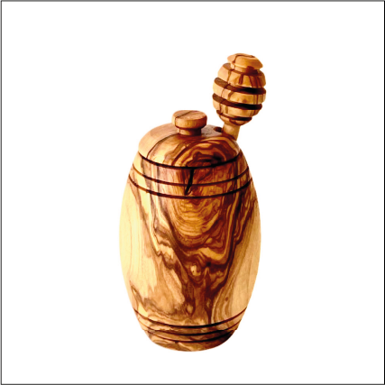 Olive Wood Honey Pot W/Honey Dipper
