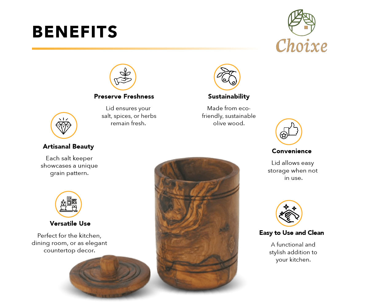 Olive Wood Spice Jar Salt Keeper W/Lid