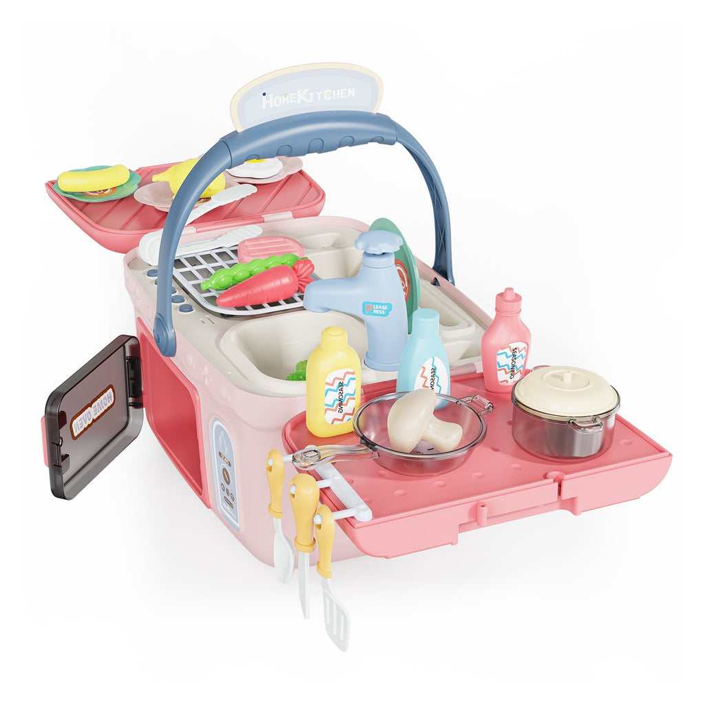 Contixo Kids Kitchen & Picnic Playset, Toddler Toys, Ages 3+, Interactive Grill, Sink & Oven, Mini Kitchen w/ Music & Lights, Color-Changing Foods, Boys & Girls by Contixo