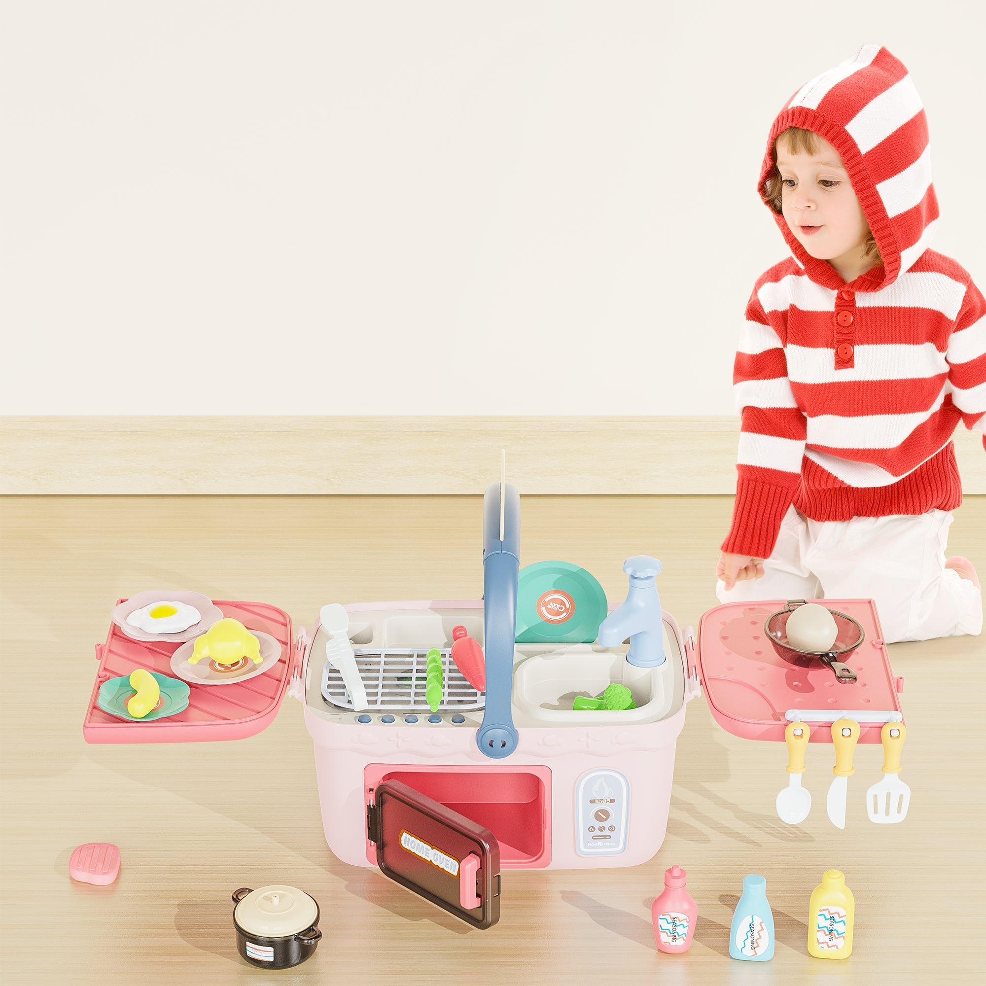 Contixo Kids Kitchen & Picnic Playset, Toddler Toys, Ages 3+, Interactive Grill, Sink & Oven, Mini Kitchen w/ Music & Lights, Color-Changing Foods, Boys & Girls by Contixo