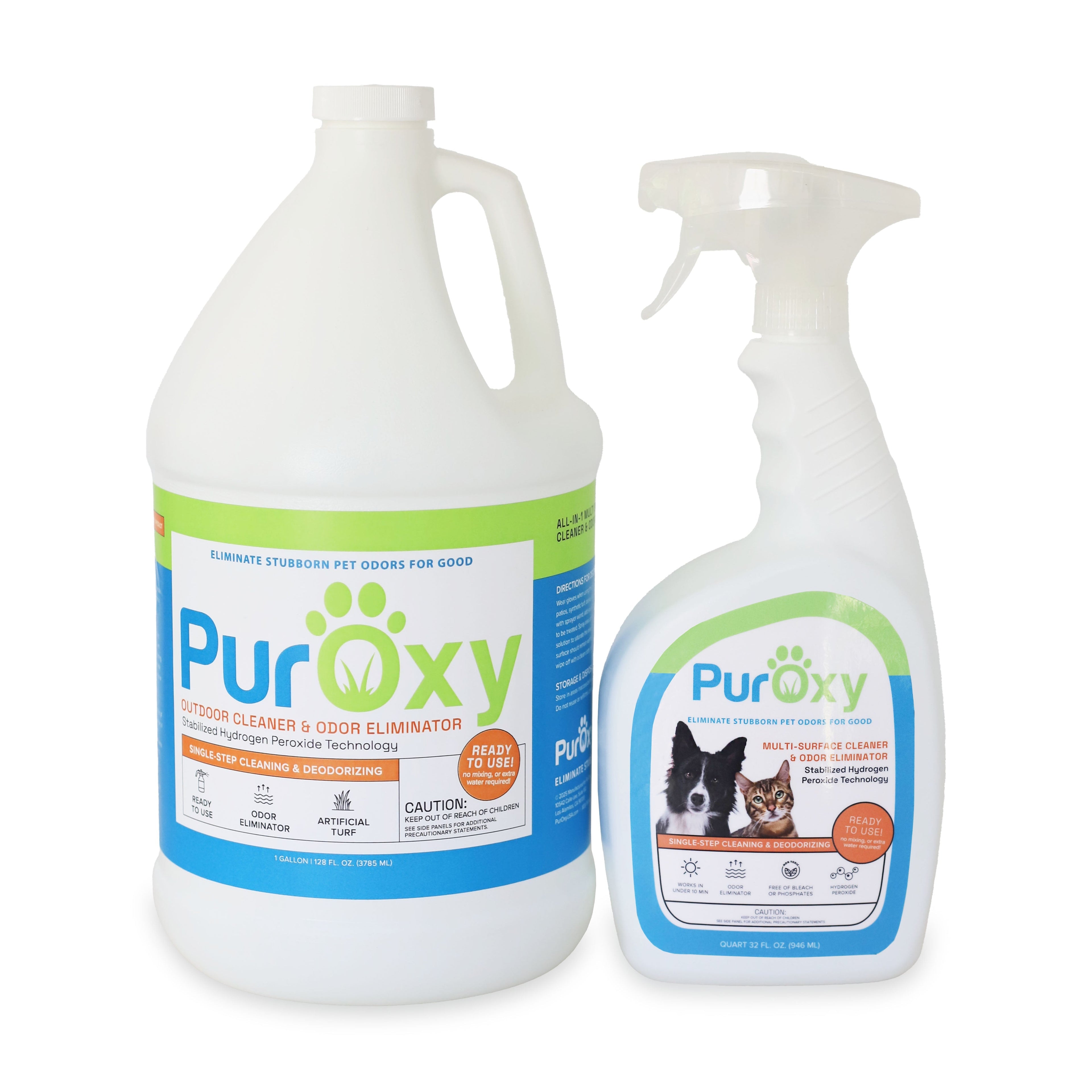 Outdoor Cleaner & Pet Odor Eliminator Bundle - 32oz Trigger Spray Bottle + 1 Gallon Refill by PurOxy