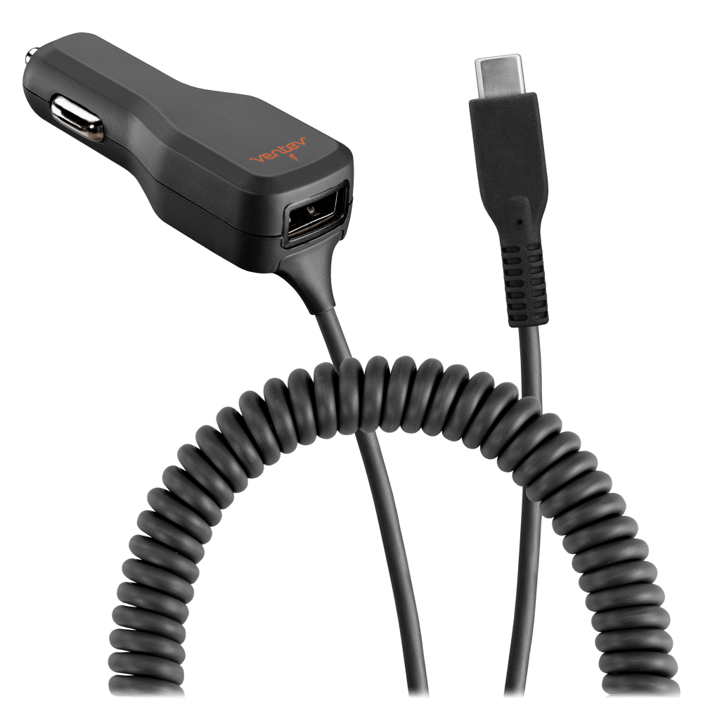 Ventev 20W ULTRAFAST Dual USB-A and USB-C Car Charger and Connected USB-C Cable by Ventev