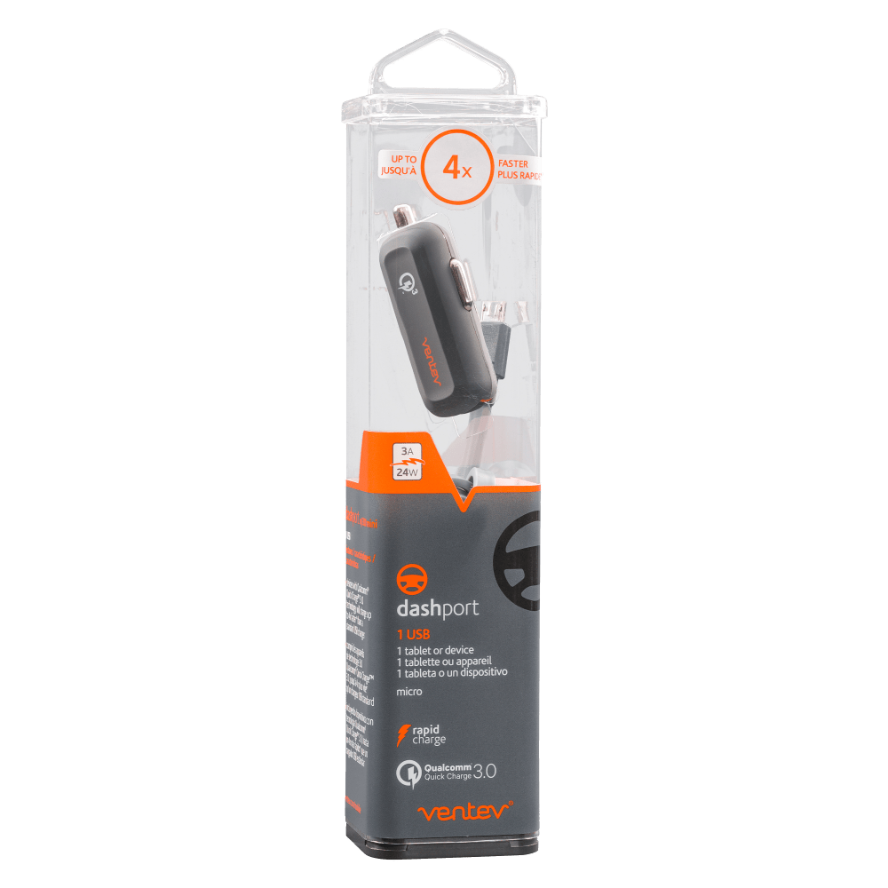 Ventev 24W ULTRAFAST USB-A Car Charger and USB-A to Micro-USB Cable by Ventev