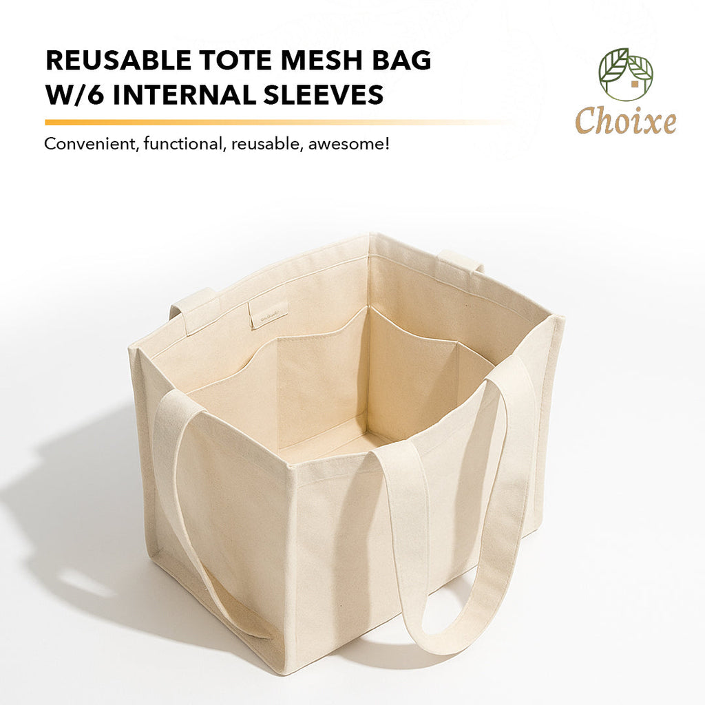 Reusable Tote Mesh Bag W/6 Internal Sleeves.