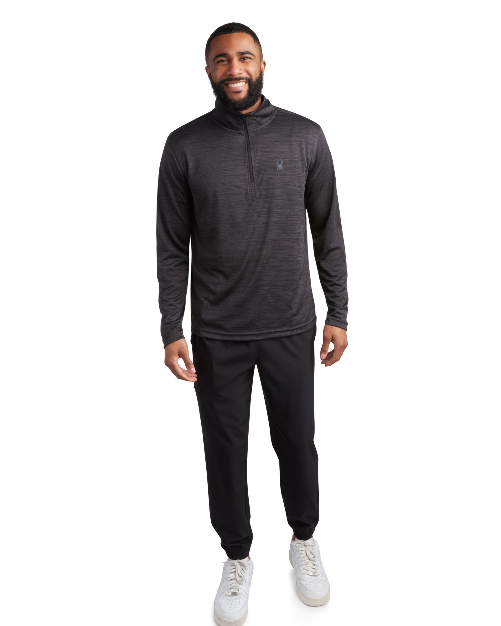 Mens Long Sleeve Honeycomb Quarter Zip - Heather Black by Spyder