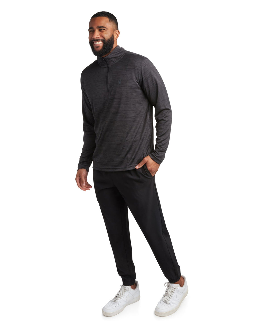 Mens Long Sleeve Honeycomb Quarter Zip - Heather Black by Spyder