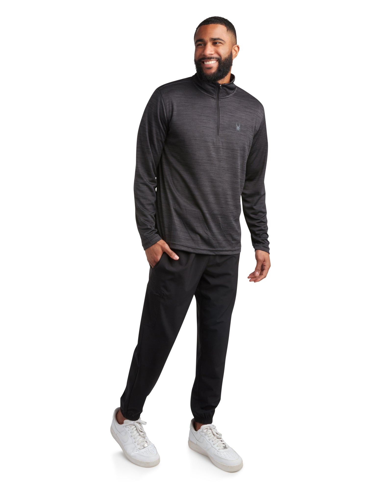 Mens Long Sleeve Honeycomb Quarter Zip - Heather Black by Spyder