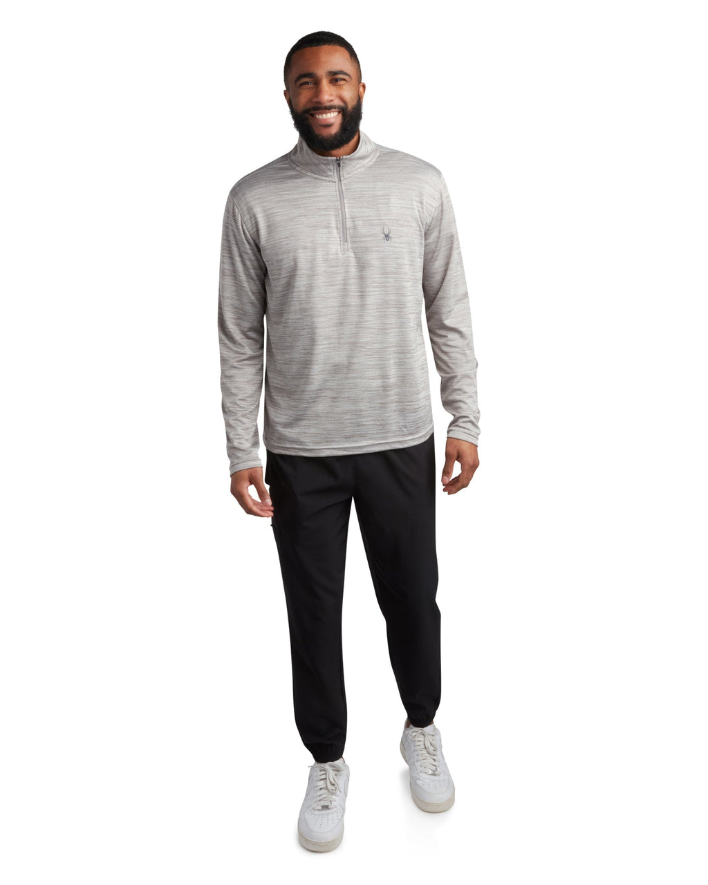 Mens Long Sleeve Honeycomb Quarter Zip - Heather Grey by Spyder