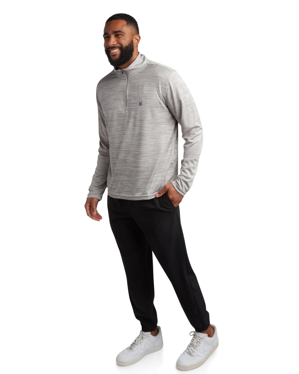 Mens Long Sleeve Honeycomb Quarter Zip - Heather Grey by Spyder