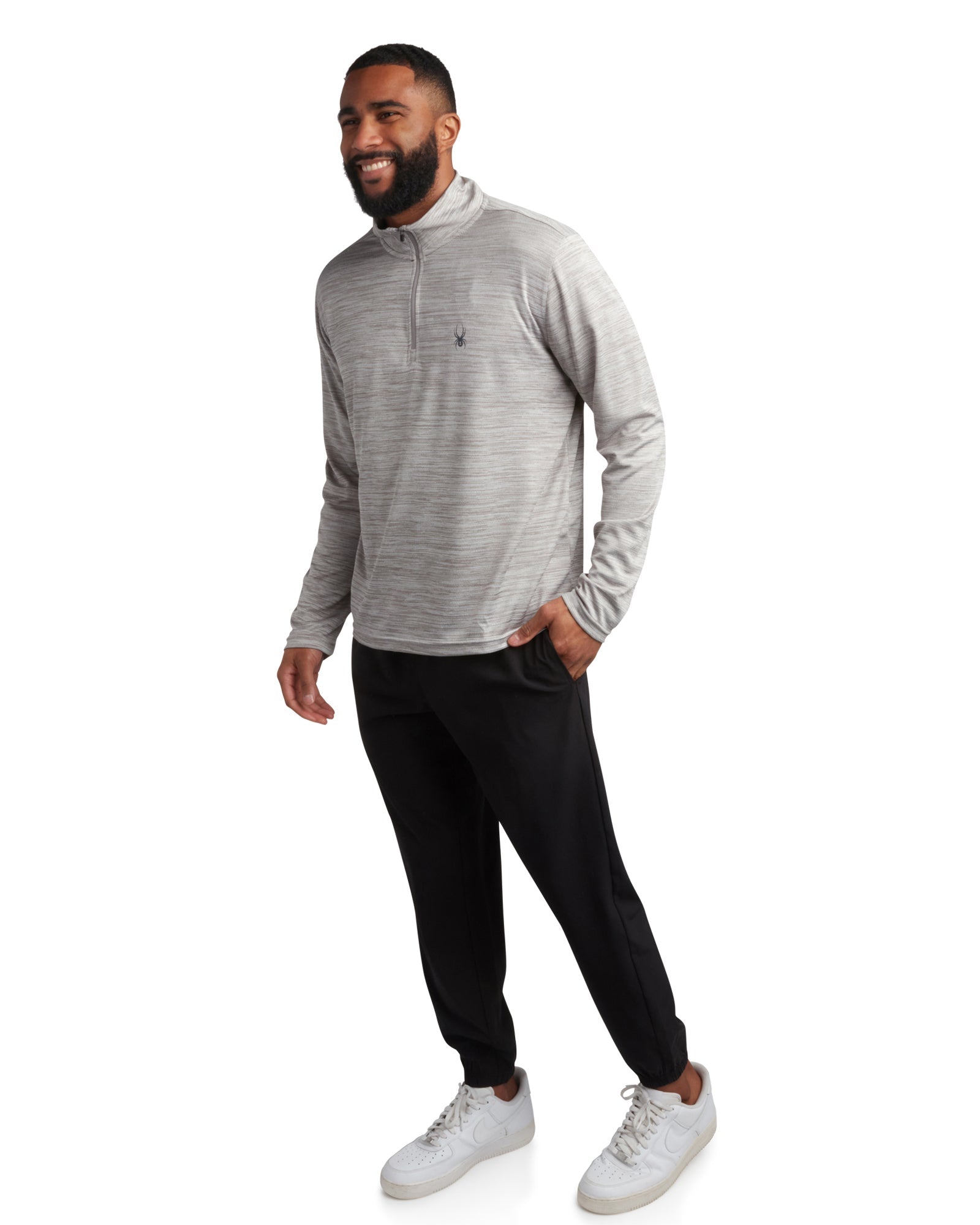 Mens Long Sleeve Honeycomb Quarter Zip - Heather Grey by Spyder