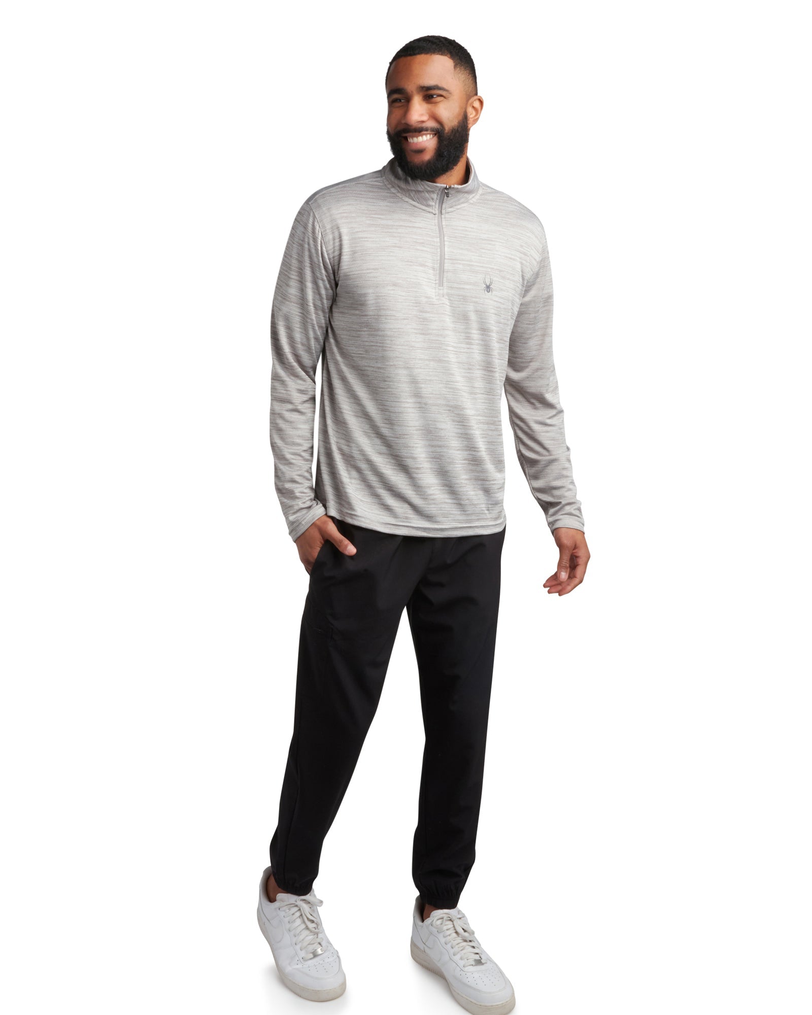Mens Long Sleeve Honeycomb Quarter Zip - Heather Grey by Spyder