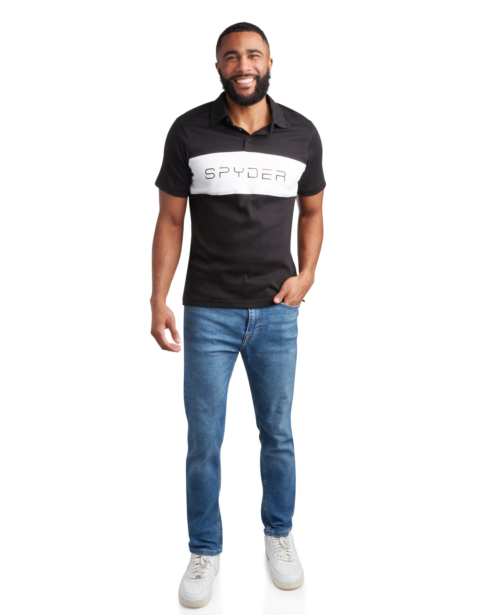 Mens Short Sleeve Interlock Color Block - Black by Spyder