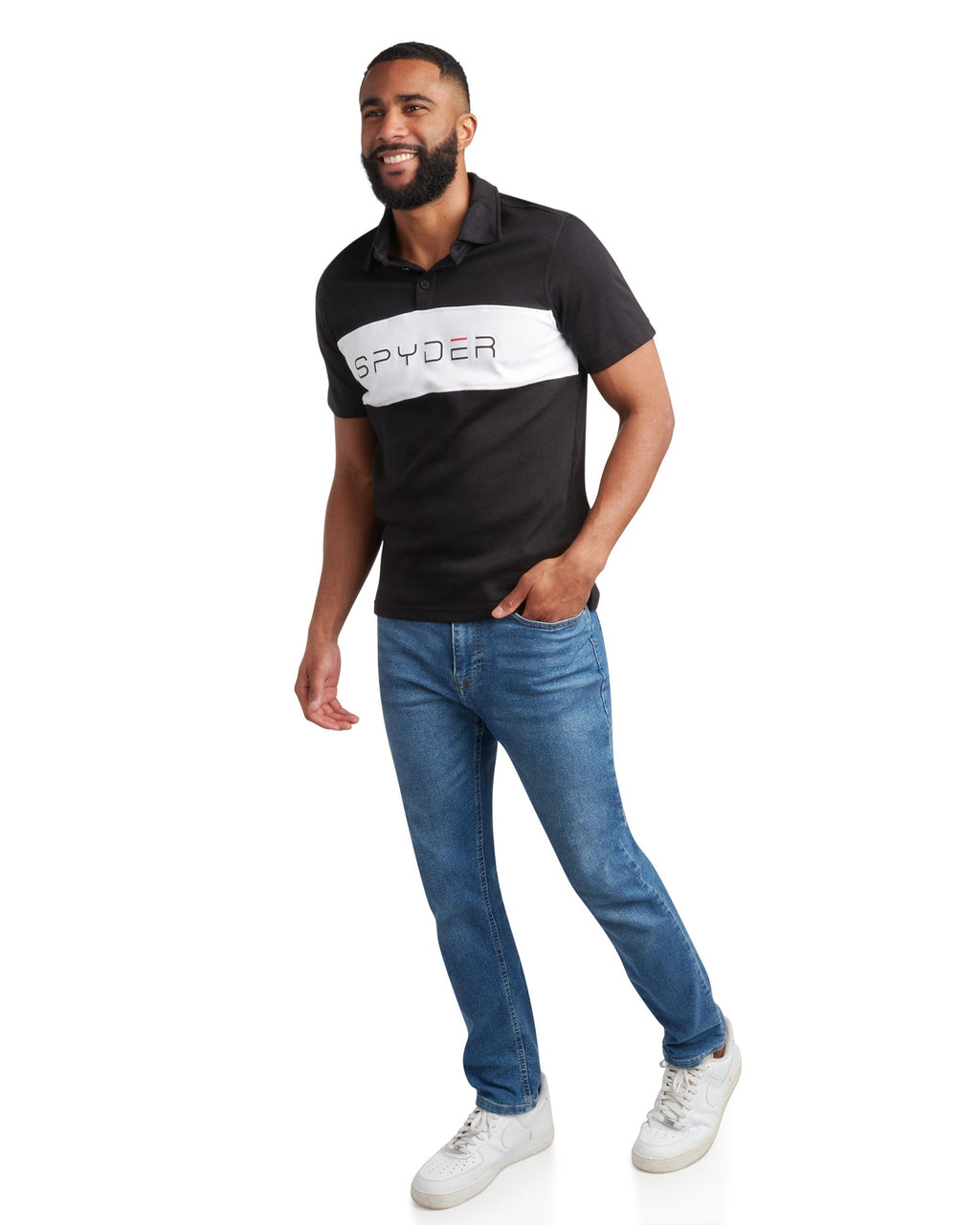 Mens Short Sleeve Interlock Color Block - Black by Spyder