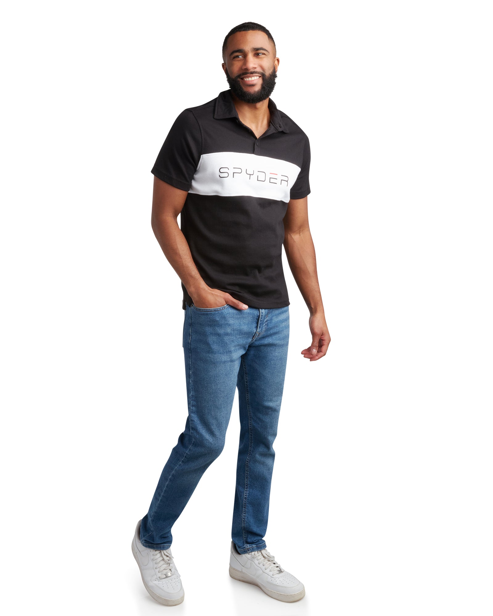 Mens Short Sleeve Interlock Color Block - Black by Spyder