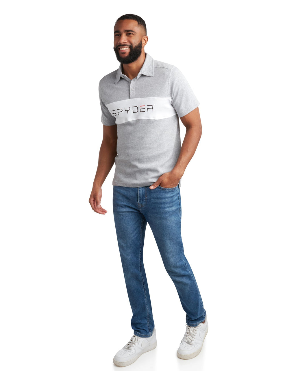Mens Short Sleeve Interlock Color Block - Heather Grey by Spyder