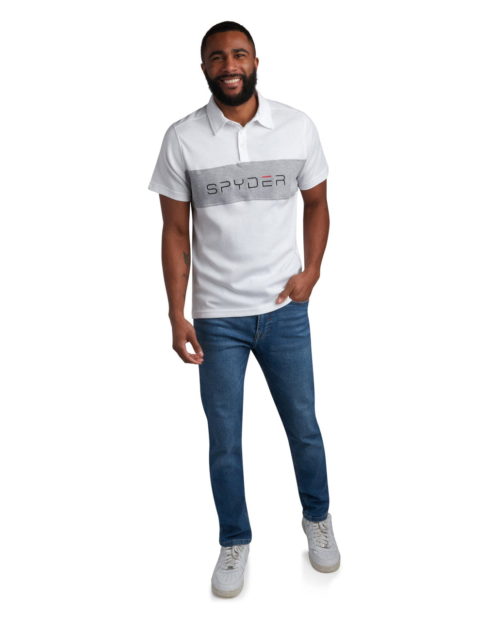 Mens Short Sleeve Interlock Color Block - White by Spyder