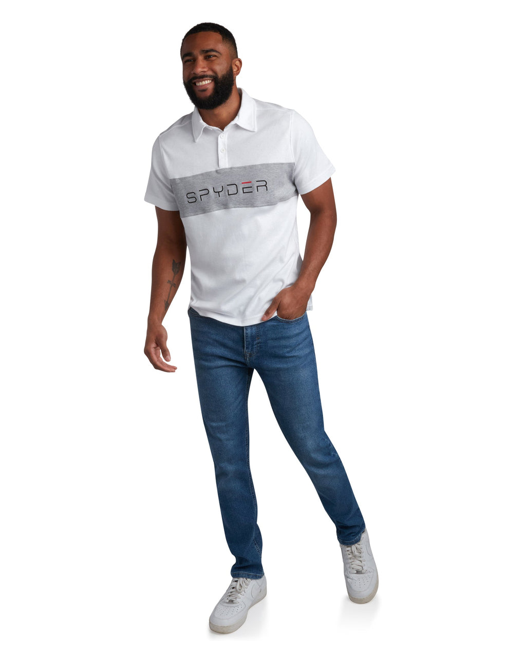 Mens Short Sleeve Interlock Color Block - White by Spyder