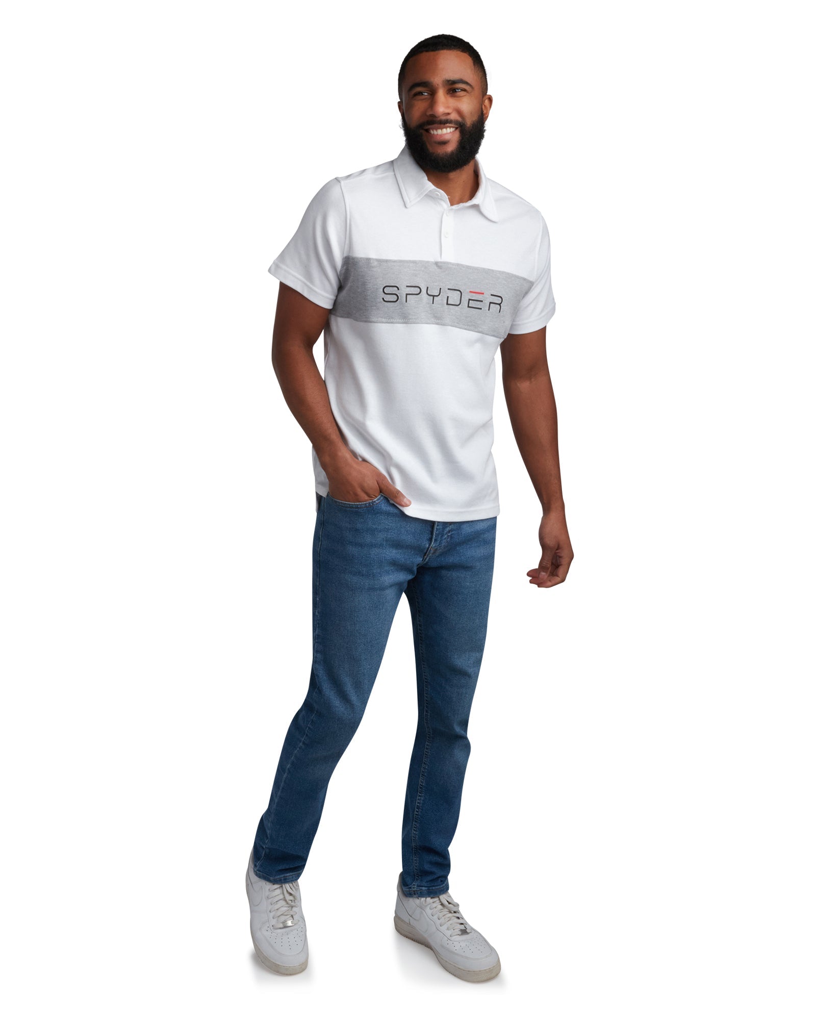 Mens Short Sleeve Interlock Color Block - White by Spyder