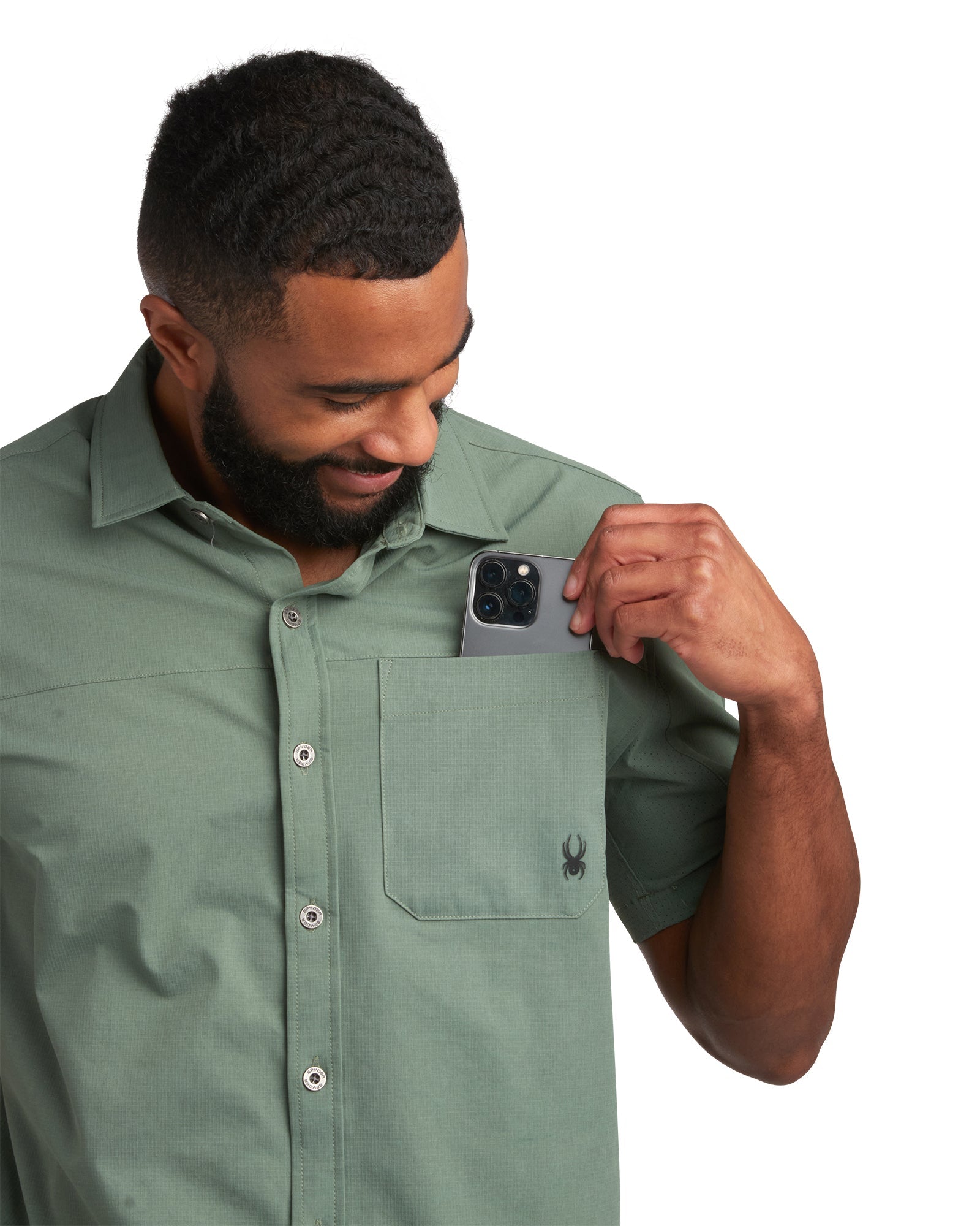 Mens Short Sleeve Ripstop - Spruce Green by Spyder