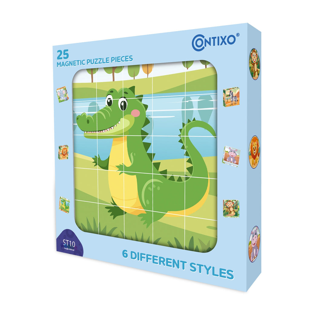 Contixo ST10 25-Piece Magnetic Jungle Animal Puzzle Blocks – 6 Puzzles in One by Contixo