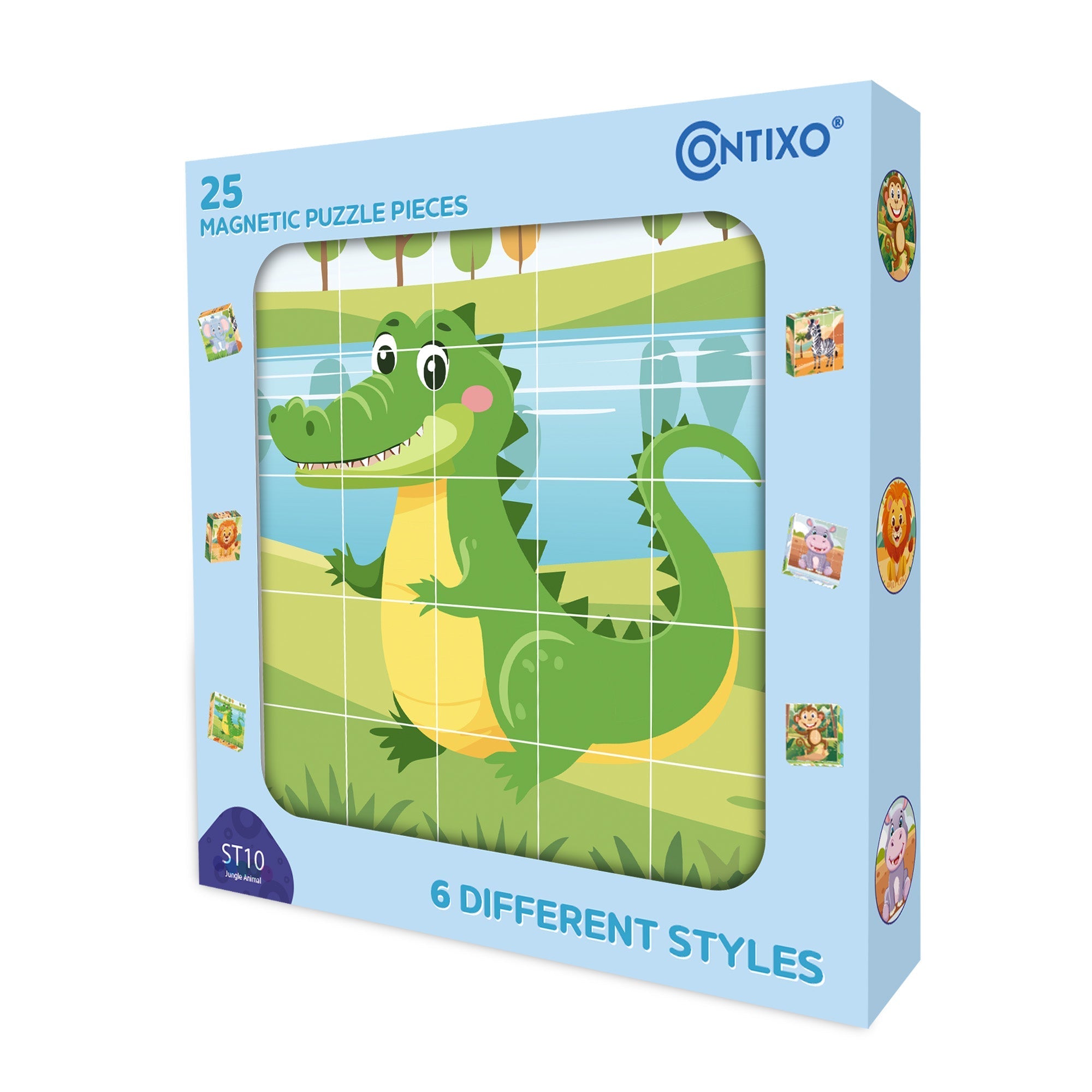 Contixo ST10 25-Piece Magnetic Jungle Animal Puzzle Blocks – 6 Puzzles in One by Contixo