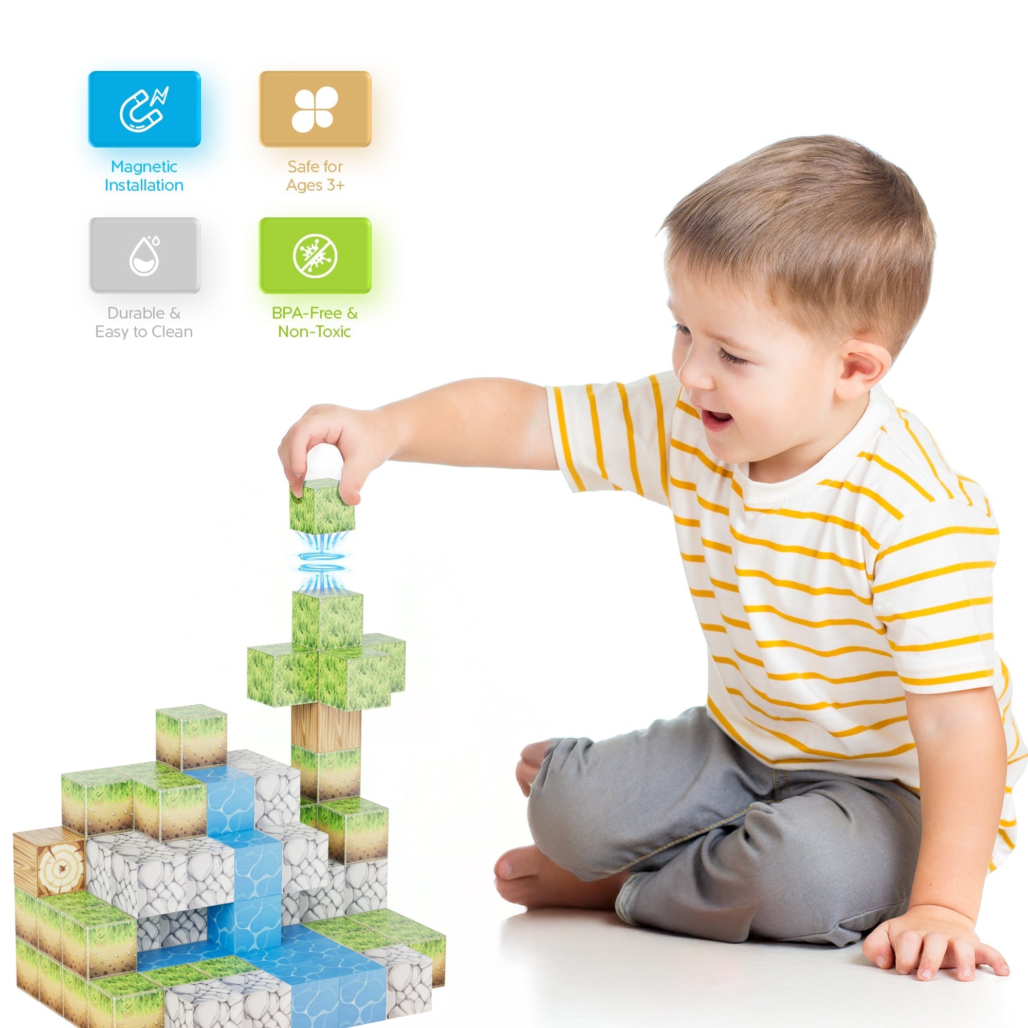 Contixo ST14 Magnetic Blocks, 145 PCS Magnetic Building Cube Game, Sensory Toys for Boys & Girls, STEM Stacking Toy Gifts for Age 3-12 by Contixo