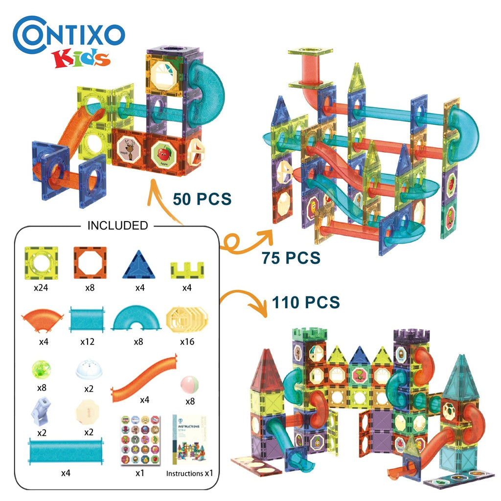 Contixo ST8 Magnetic Light-Up 3D Tiles Building Set - 110 Piece STEM Marble Run Blocks for Kids, Fun Educational Toy for Boys & Girls Ages by Contixo