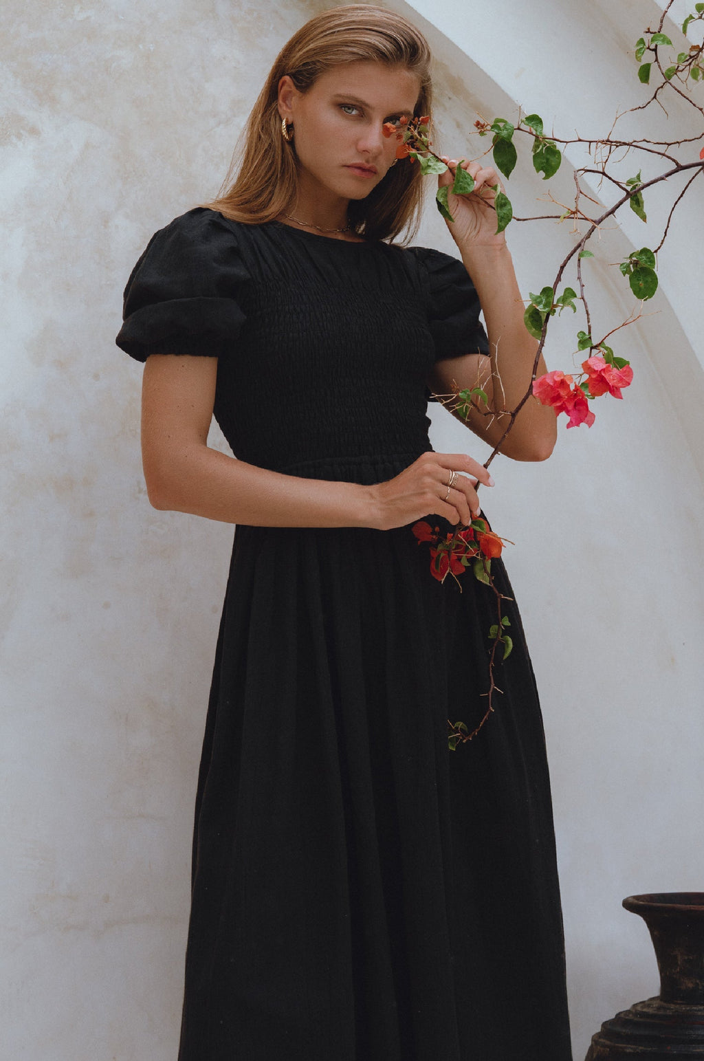 Sophie Smocked Linen Midi Dress