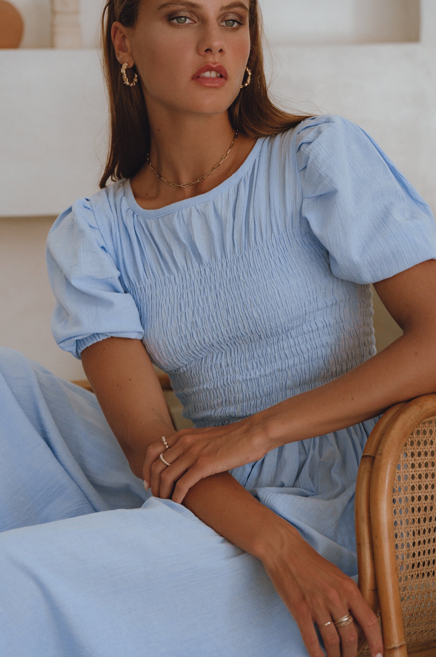 Sophie Smocked Linen Midi Dress