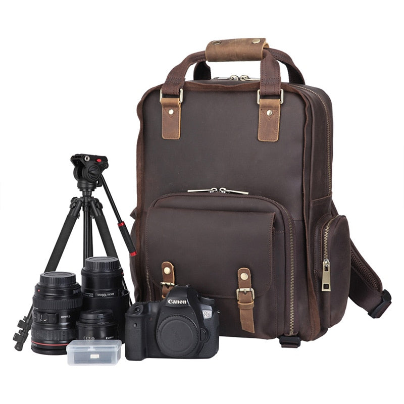 The Gaetano | Large Leather Backpack Camera Bag With Tripod Holder
