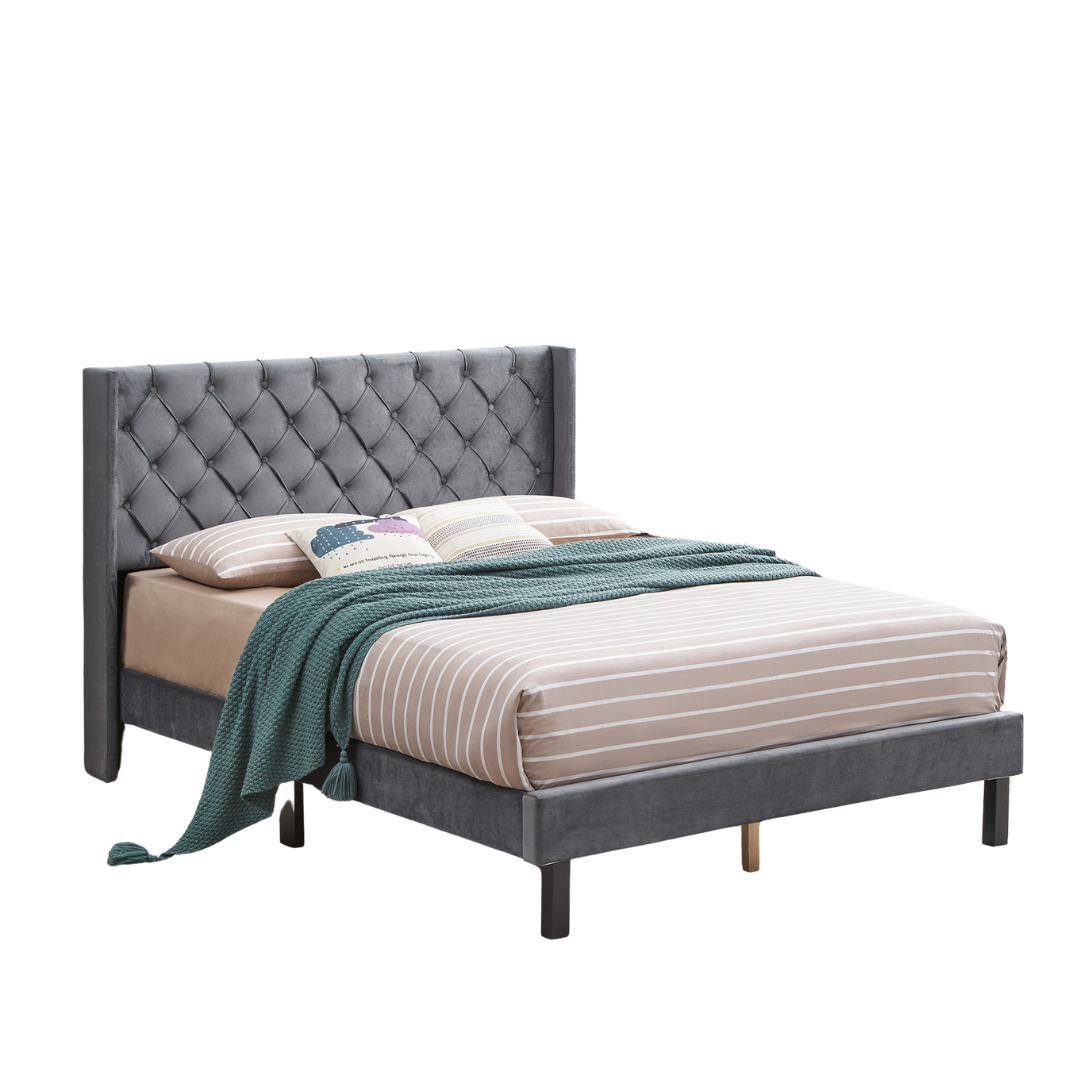 Upholstered Queen Bed With Wings Design