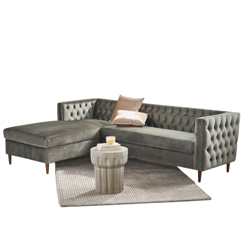 Tufted Velvet Sectional Storage Sofa With Chaise Lounge