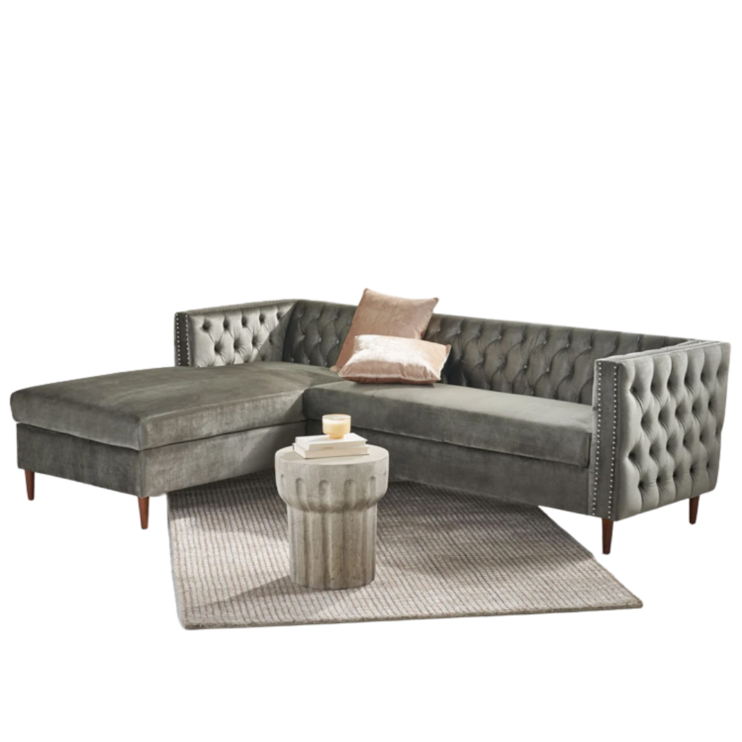Tufted Velvet Sectional Storage Sofa With Chaise Lounge