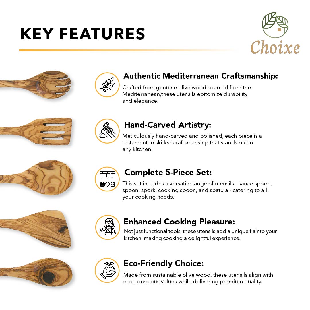 Olive Wood Kitchen Servers Set -5 Pcs