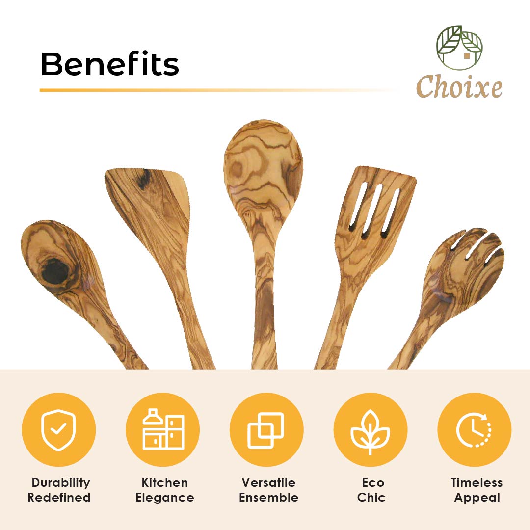Olive Wood Kitchen Servers Set -5 Pcs